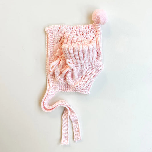 Crochet Bonnet and Booties set - Baby Pink