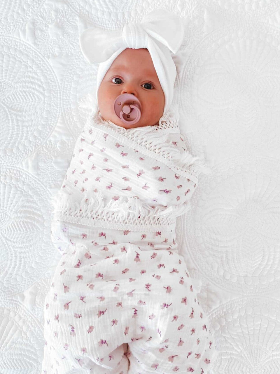 Purple Floral Fringe Swaddle