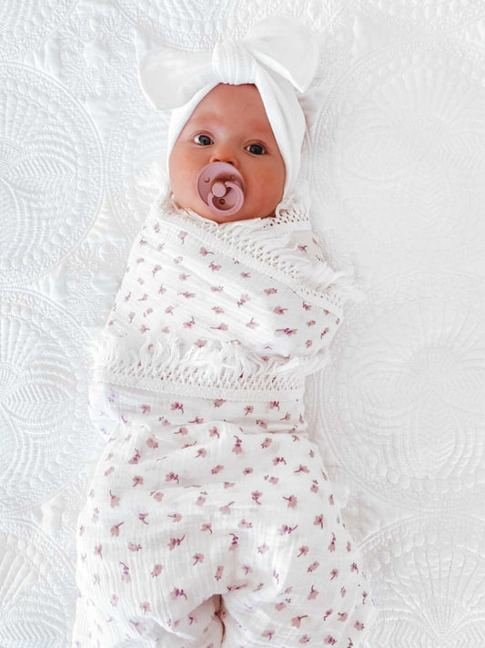 Purple Floral Fringe Swaddle