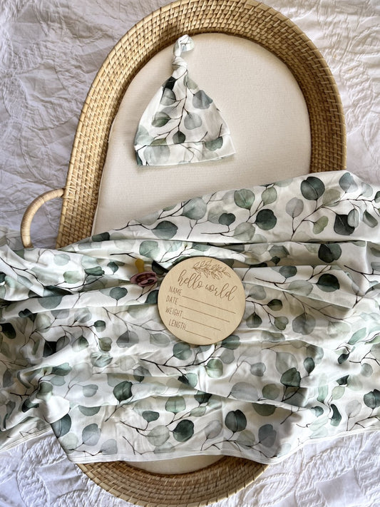 Eucalyptus, Beanie and Swaddle Set