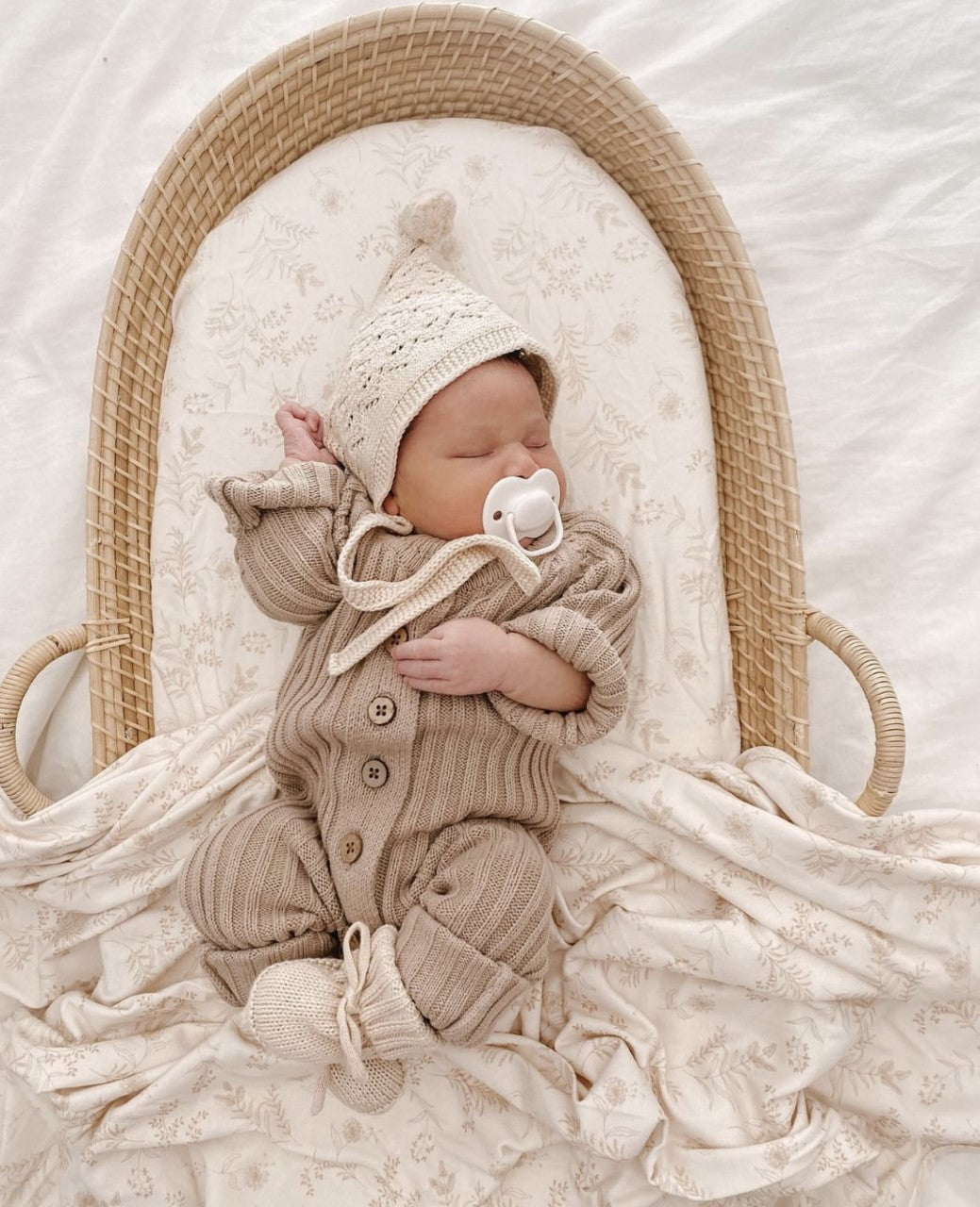Crochet Bonnet and Booties Set - Cashew